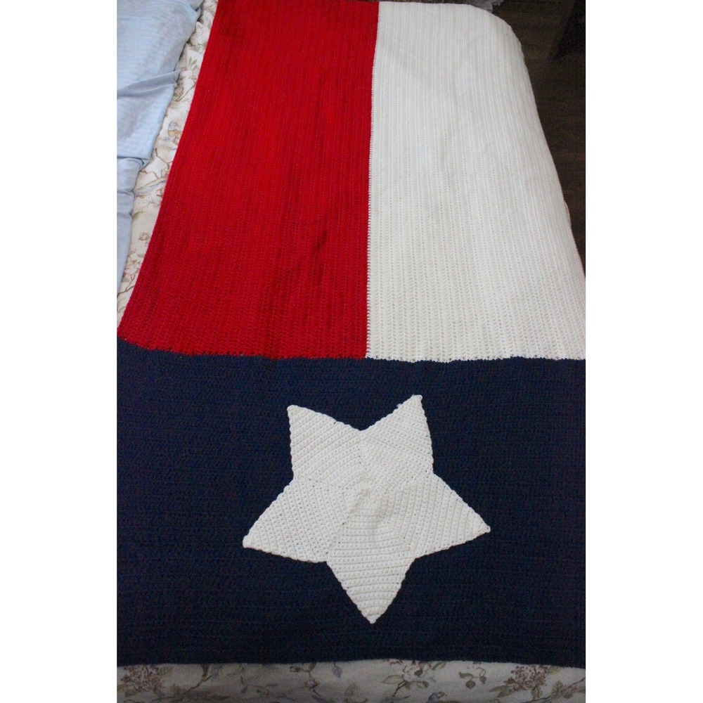 Handmade Crochet Texas State Flag Blanket Afghan Lone Star Red White Blue Throw - Picture 3 of 3